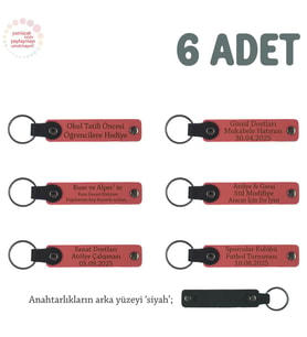 Narçiçeği & Siyah, Anaokulu Miniklerine İsimli Karne Hatırası Anahtarlık 6’lı Set, Hediyelik Anı (Nar Çiçeği)