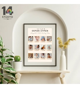 Stüdyo 14 Kişiye Özel İlk Yılım Kolay Bebek Tablosu ( 12 aylık bebek tablosu ) Yeni doğan Hediye - bebek hediye