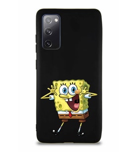 Samsung Galaxy S20 FE Soft Premier Kapak Sünger Bob Tasarımlı Silikon Kılıf - Siyah (Şeffaf)