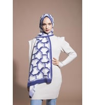 Geometrik Desen Modal Seri Şal Eşarp Askısı ile Birlikte 75x200 cm Lila Ekru-75x