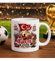 BK Gift Türkiye Taraftar Temalı Dünya Futbol Kupası Tasarımlı Beyaz Kupa Bardak-8 Tek Yürek Milli Takım Ruhu