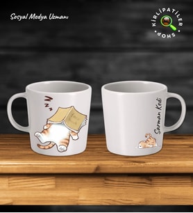 KirliPatiler Taş Kupa Fincan Üzeri Çalışan Kedi Baskılı (Model 13)