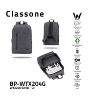 Classone BP-WTX204G 15,6" Su Geçirmez Kumaş Fermuar Notebook Laptop Çantası Gri