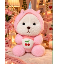 Pembe puffy 50 cm unicorn içecek içen sevimli kostümlü ayıcık puffy hug teddy bear