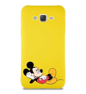 Samsung Galaxy J7 Soft Premier Kapak Mickey Mouse-F Tasarımlı Silikon Kılıf - Sarı (Şeffaf)