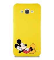 Samsung Galaxy J7 Soft Premier Kapak Mickey Mouse-F Tasarımlı Silikon Kılıf - Sarı (Şeffaf)