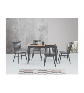ADA LÜKENS MASA VE KIRLANGIÇ SANDALYE TAKIMI, MEŞE ANTRASİT, 125x80 (Siyah)