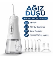 Şarjlı Ağız Duşu 320ML Su Hazneli 4 Modlu IPX7 Su Geçirmez Type-C Ağız İçi Temizleme Cihazı 5 Başlıklı