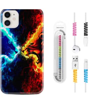 Apple iPhone 11 12 13 Mini Kılıf Kablo Koruma Spiral Silikon Red Blue Leon 1714