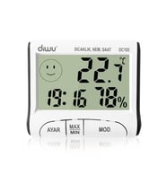 Diwu DC102 ve DC103 İç Dış Max-Min Prob Termometre Nem Ölçer Saat Seti (Çok Renkli)