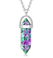 Sertifikalı Çivi Model Ruby Yakutlu Zoisit Anyolit Taşı Kolye Doğal Yeşil Mor Renkli 50 cm (Çok Renkli)