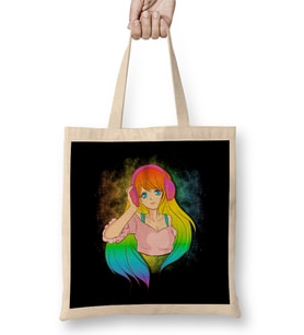 Japanese Anime Girl Rainbow Punk Kawaii Manga Bez Çanta Uzun Saplı