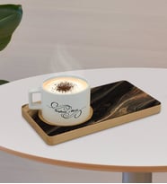 BK Gift Kişiye Özel Mermer Tasarımlı Doğal Ahşap Tabaklı Seramik Fincan Sunum Seti  Model 7