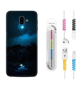 Samsung J6 Plus J7 Prime J7 Pro M20 Kılıf Kablo Koruma Spiral Silikon Gece 1633