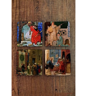 Doğal Taş Bardak Altlığı Uv Baskılı 4'lü Set Kaplumbağa Terbiyecisi - Stone Coasters