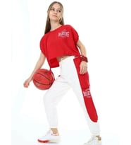 Kız Çocuk Paraşüt Kumaş Oversize Yanlardan Büzgülü Crop (Kırmızı)