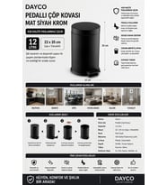 Dayco Pedallı Mat Siyah Krom Çöp Kovası 430 Kalite 12 L 22x35 cm