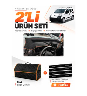 e-biz PEUGEOT BİPPER TAM KAPALI (2007-2020) Uyumlu Torpido + Deri Çanta - Siyah-Kahverengi - PE019