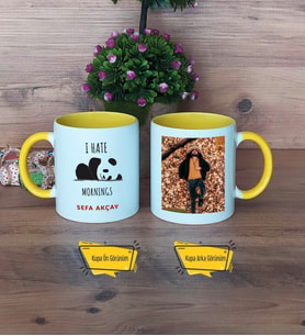 Sevimli Panda Kupa Bardak Sarı Fotoğraflı