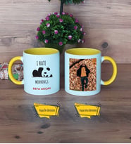 Sevimli Panda Kupa Bardak Sarı Fotoğraflı