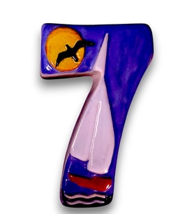 Kapı Numarası Seramik Yelkenli Handmade - No 7 8 × 13 × 2 cm (Mavi)
