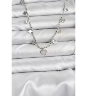 Pirinç Gümüş Renk Yonca Model Kadın Kolye - TJ-BKO10651