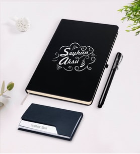 BK Gift Kişiye Özel İsimli Siyah Defter Kalem Kartvizitlik Hediye Seti-7