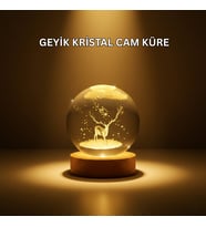 USB Bağlantılı Geyik Temalı Kristal Küre Premium Masa Gece Lambası