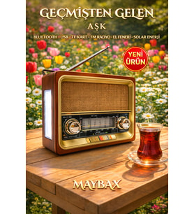Nostaljik Radyo Fm Sd Usb Ahşap Görünümlü Bluetooth Hoparlör Ahşap Renk El Fenerli Aydınlatma (Füme)