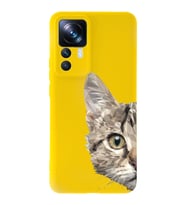 Xiaomi Mi 12T Uyumlu Lansman Kılıf Catface Tasarımlı İçi Kadife Kapak-Sarı (Şeffaf)