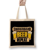Snowboard Beer Repeat Funny Snowboarder Party Bez Çanta Uzun Saplı