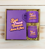 BK Gift Kişiye Özel İsimli DTF Best Friend Temalı Mor Defter & Kahve Fincanı & Mum Hediye Seti-3, Arkadaşa Hediye, Doğum Günü Hediyesi