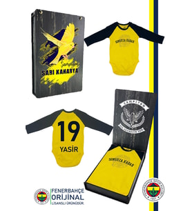 Fenerbahçe Orijinal Lisanslı Sonsuza Kadar Kişiye Özel Bebek Body Zıbın Kutulu (Sarı)