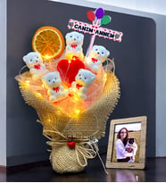 CANIM ANNEM Temalı / Led Işıklı ve Fotoğraflı Tatlı Ayıcıklar Buketi / Premium Hediye