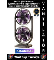 #Vantilatör Kompakt Sessiz Çalışma Yoğun Üflemeli 3 Kademeli Şarjlı Masa Üstü Çift Fanlı Vantilatör