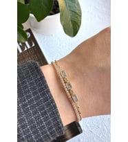 Yeni Sezon Çift Sıra Zincirli Baget Taşlı Su Yolu Garantili Kadın Çelik Bileklik Gold Kararmaz