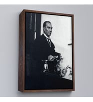 Çerçeveli Atatürk Portre Tablosu Mustafa Kemal Atatürk Dikdörtgen Dekoratif Kanvas Tablo (Beyaz)