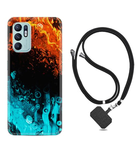 Oppo Reno 6 Kılıf Silikon Boyun Askılı İpli Desenli Silikon Orange Blue Color 1665
