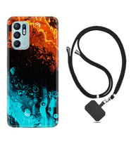 Oppo Reno 6 Kılıf Silikon Boyun Askılı İpli Desenli Silikon Orange Blue Color 1665