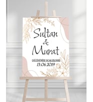 Söz Nişan Düğün İçin 50x70 Karşılama Panosu - Altın Çiçek Desenli 003