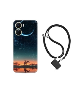 Vivo Y16 Kılıf Ipli Boyun Askılı Desenli Silikon Ay Ve Kız 1720