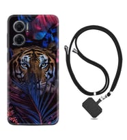 Xiaomi Redmi Note 11E Kılıf Resimli Boyun Askılı İpli Desenli Silikon Flowers Tiger 1319