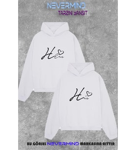 Unisex Oversize Hoodie – Çift Kombini His & Hers 2'li Sweatshirt (Beyaz)