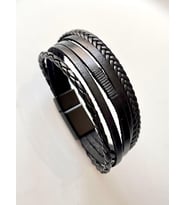 %100 Deri 5li Kombin Erkek Bileklik Boyut NET 21 cm (Türk El Üretimi) (Siyah)
