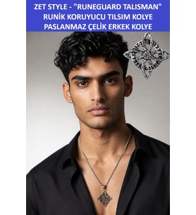 Zet Style – RUNEGUARD TALISMAN - "RUNİK KORUYUCU TILSIM"- Mistik Erkek Kolye 316L Paslanmaz Çelik Runik Harf İşlemeli - 70 cm Zincir