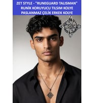 Zet Style – RUNEGUARD TALISMAN - "RUNİK KORUYUCU TILSIM"- Mistik Erkek Kolye 316L Paslanmaz Çelik Runik Harf İşlemeli - 70 cm Zincir