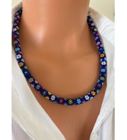 Chibeads Lacivert Papatya Kadın Kolye ve Bileklik Set