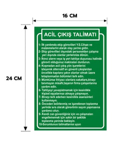 6 Adet Acil Çıkış Talimatı Yapışkanlı Sticker Levha, 16x24, 20x30 (A4), 30x42 (A3) Cm Boyutlarında Folyo Baskı Sticker Kişiselleştiirlebilir Levha