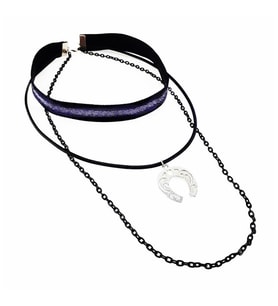 Gümüş İşleme Siyah Kadife At Nalı Choker Kolye