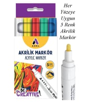 Akrilik Markör Seti 5 Renk 1 Paket 2 mm Yuvarlak Uçlu Akrilik Marker Keçe Uçlu Seramik Ahşap Kumaş Tuval Taş Her Yüzeye (Çok Renkli)